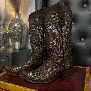Corral brown and gold glitter boots